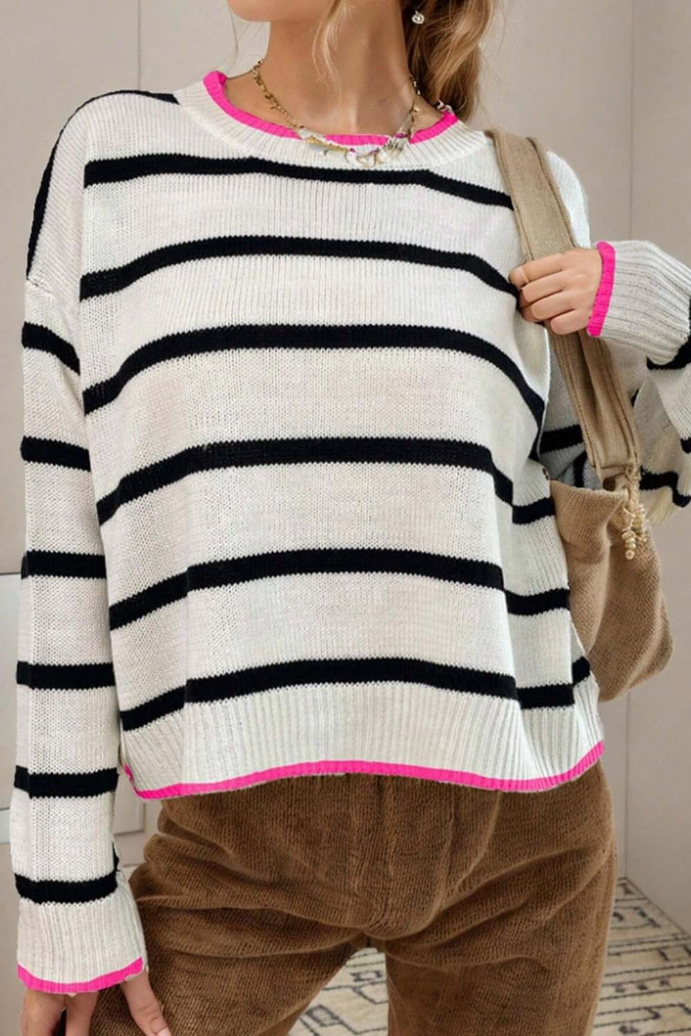 Forever Wondering White Stripe Color Contrast sweater