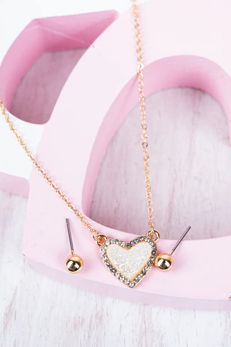 CLOSE TO HEART IRIDESCENT CRYSTAL AND GOLDTONE NECKLACE AND EARRINGS SET