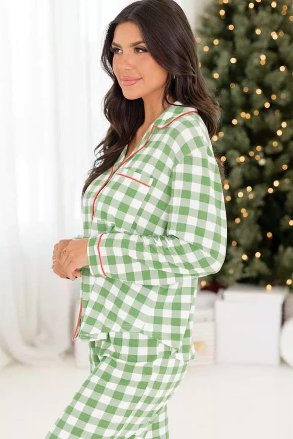 Christmas in August Christmas Plaid Print Shirt and Pants Pajama Set