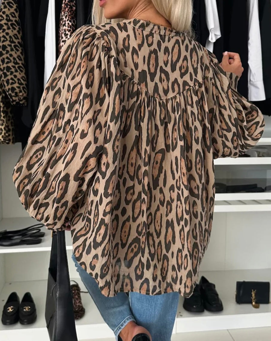 Leopard Balloon Sleeve Shirt