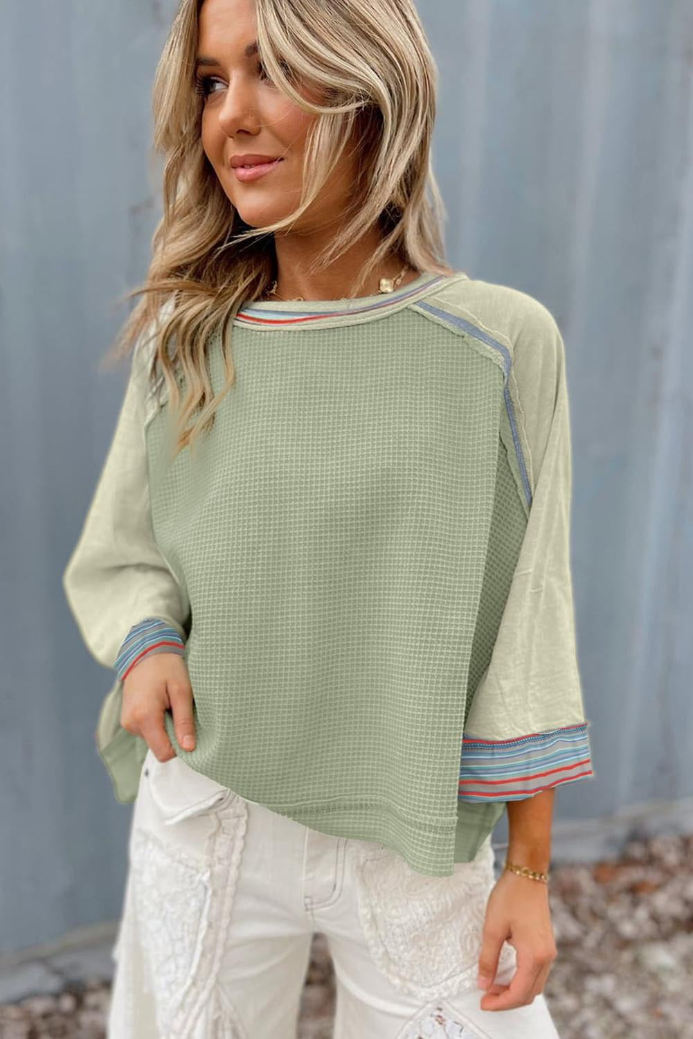 Waffle Patchwork Raglan Top