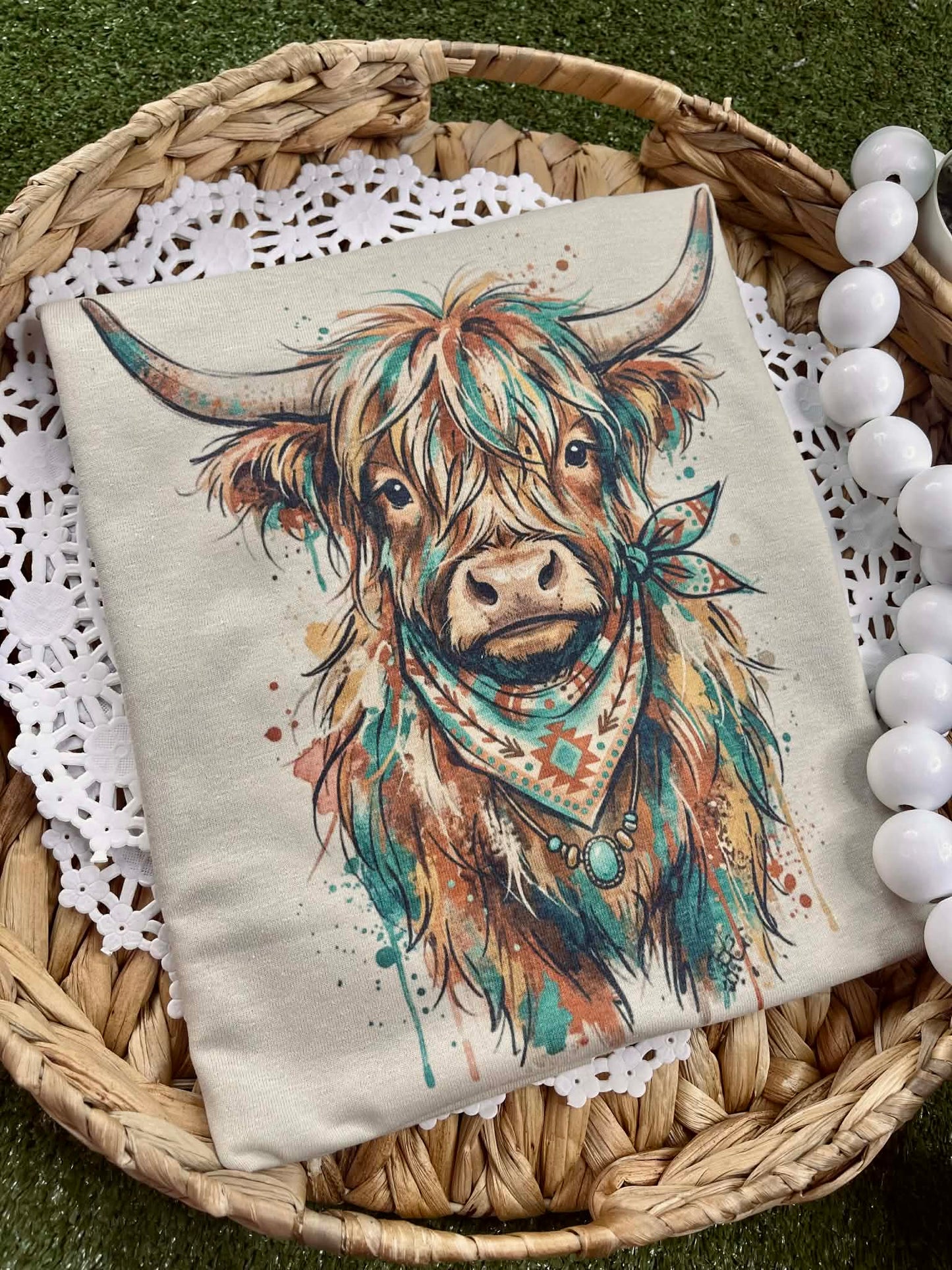 Rust and Turquoise Highland (Gildan Tee)