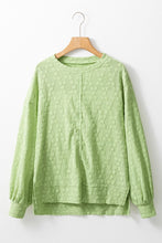 Load image into Gallery viewer, Light Green Textured Side Split Crew Neck Blouse
