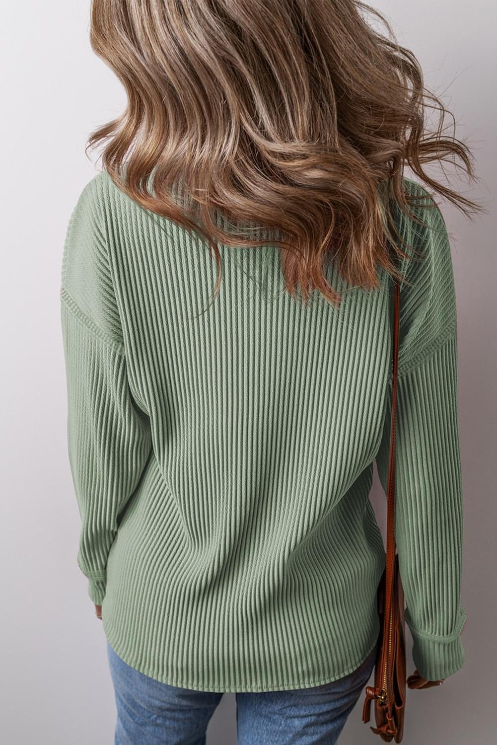 Hidden Gym Corded Drop Shoulder Long Sleeve Top