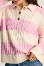 Load image into Gallery viewer, Pink Stripe Cable Henley Sweater
