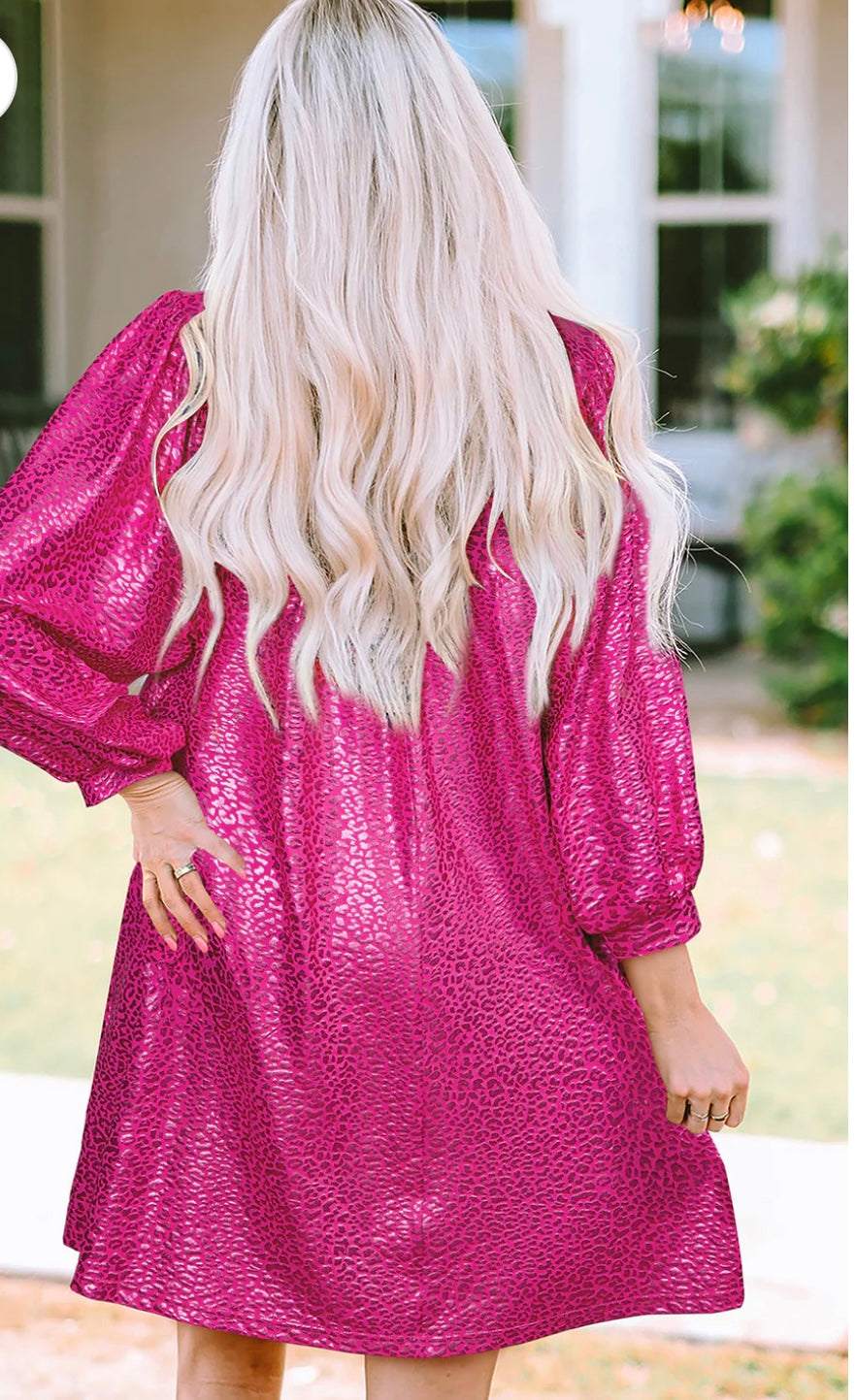 Leopard Metallic Collared Babydoll Mini Dress