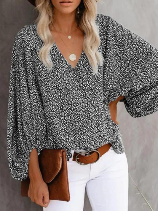 Printed Vneck Long Sleeve Blouse