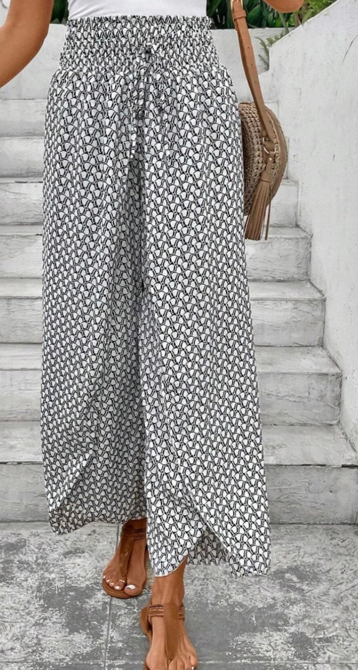 Tied Printed Wide Leg Pants