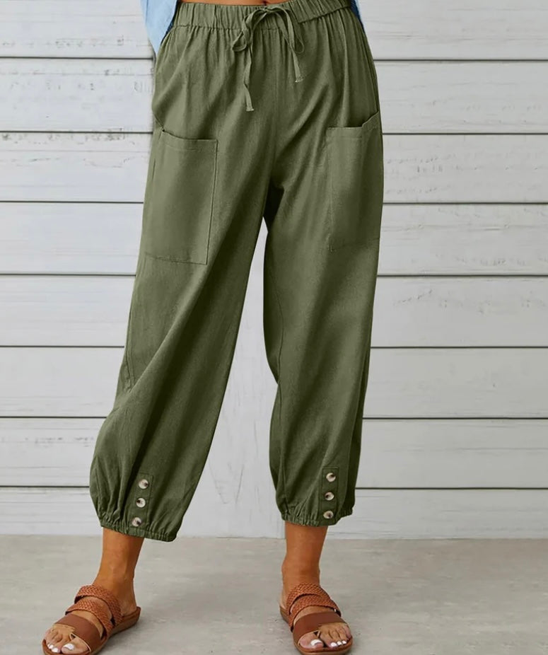 Linen Cropped Wide Leg Pants