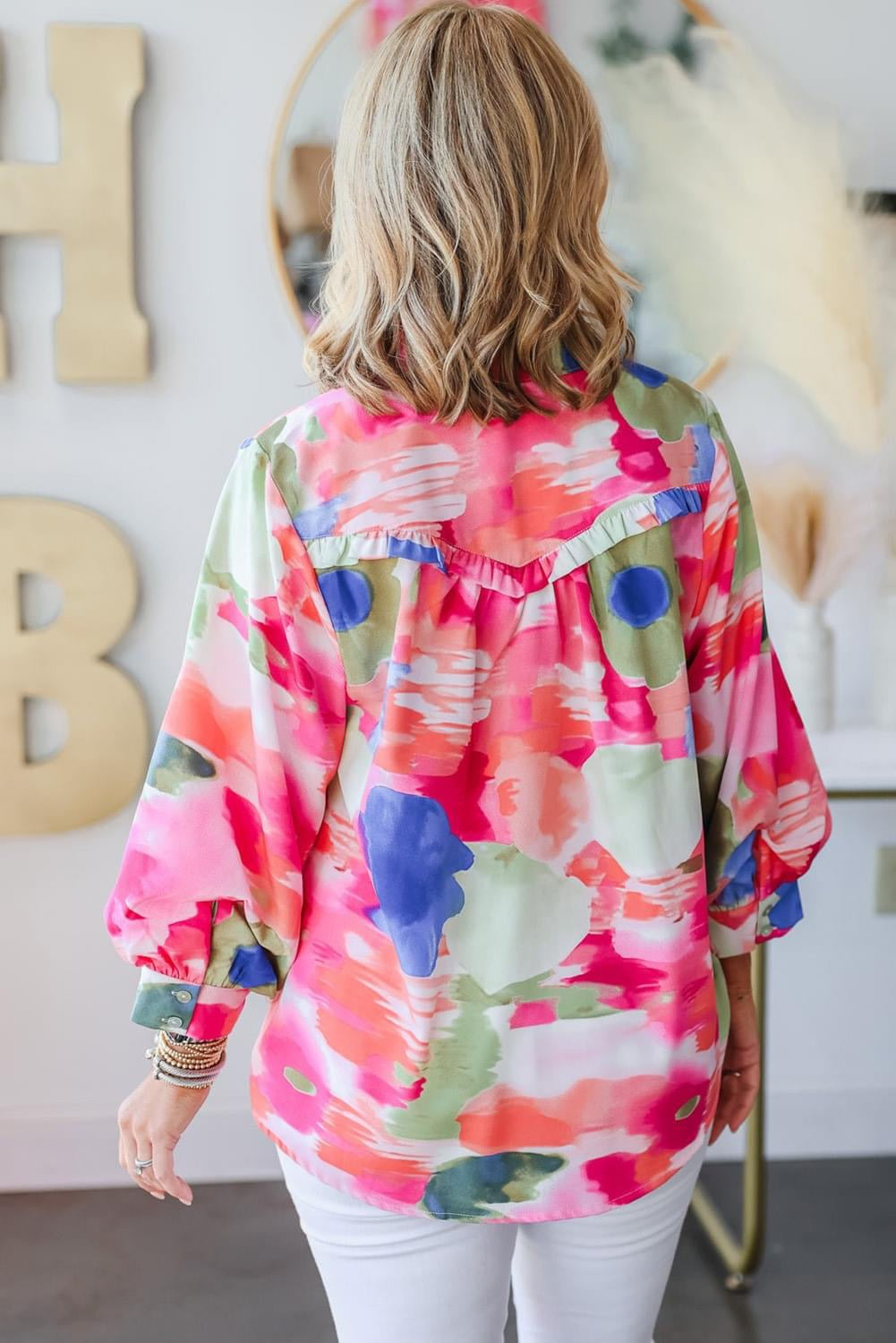 Floral inventions Multicolour Abstract 
Frilled Button Front Collared Shirt