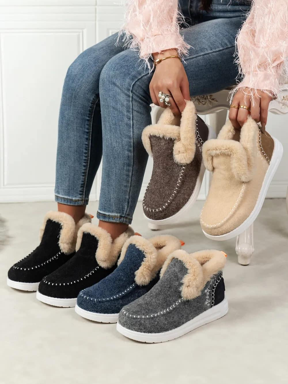 Furry Suede Round Toe Flat Shoes