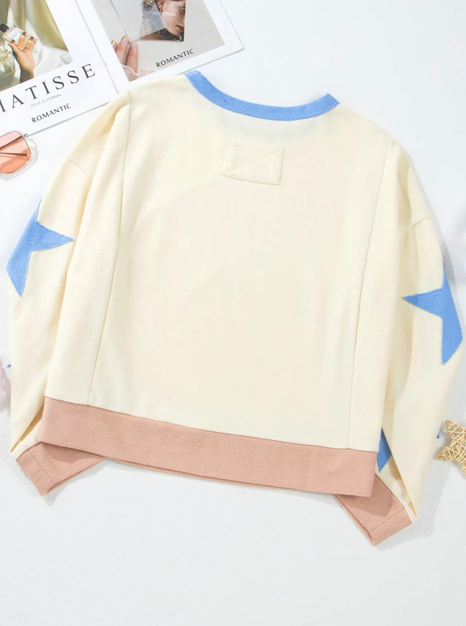 Star Patchwork Exposed Seam Sweatshirt -(Ships after 8/12)