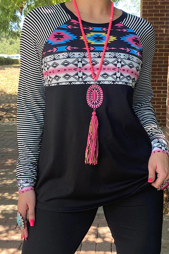 Black Striped Tribal Long Sleeves