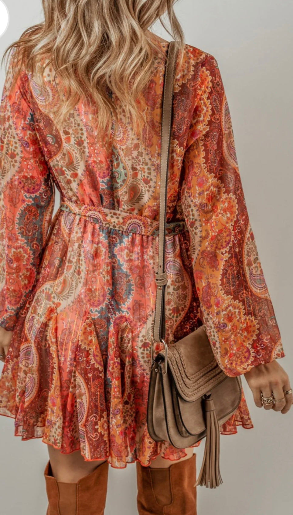 Printed Surplice Long Sleeve Mini Dress