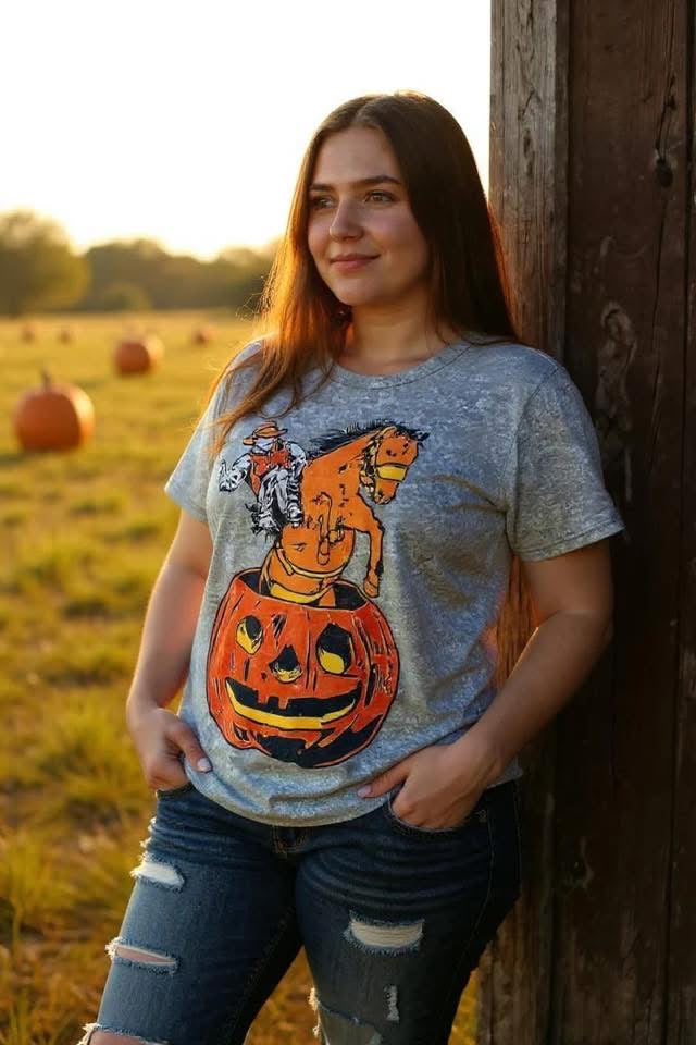 Pumpkin Cowboy Short Sleeve Top