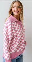 Load image into Gallery viewer, Checkered Buttons Collar Sweater
