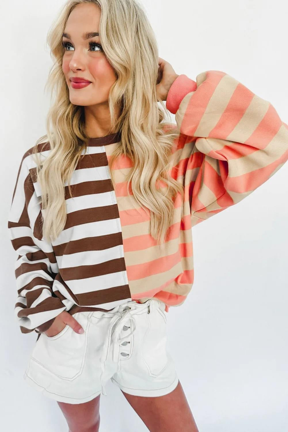 Hopelessly Yours Brown Stripe Pullover Sweatshirt