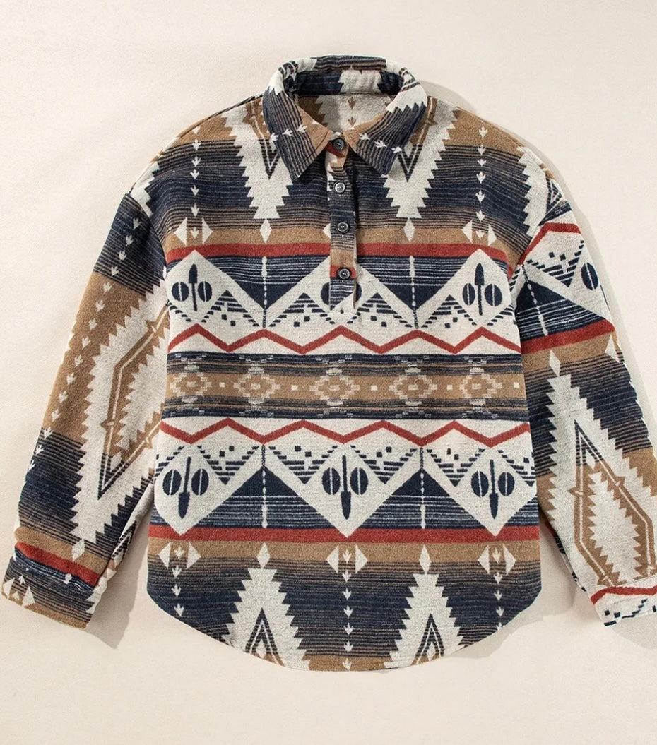 Western Henley Collared Sweatshirt