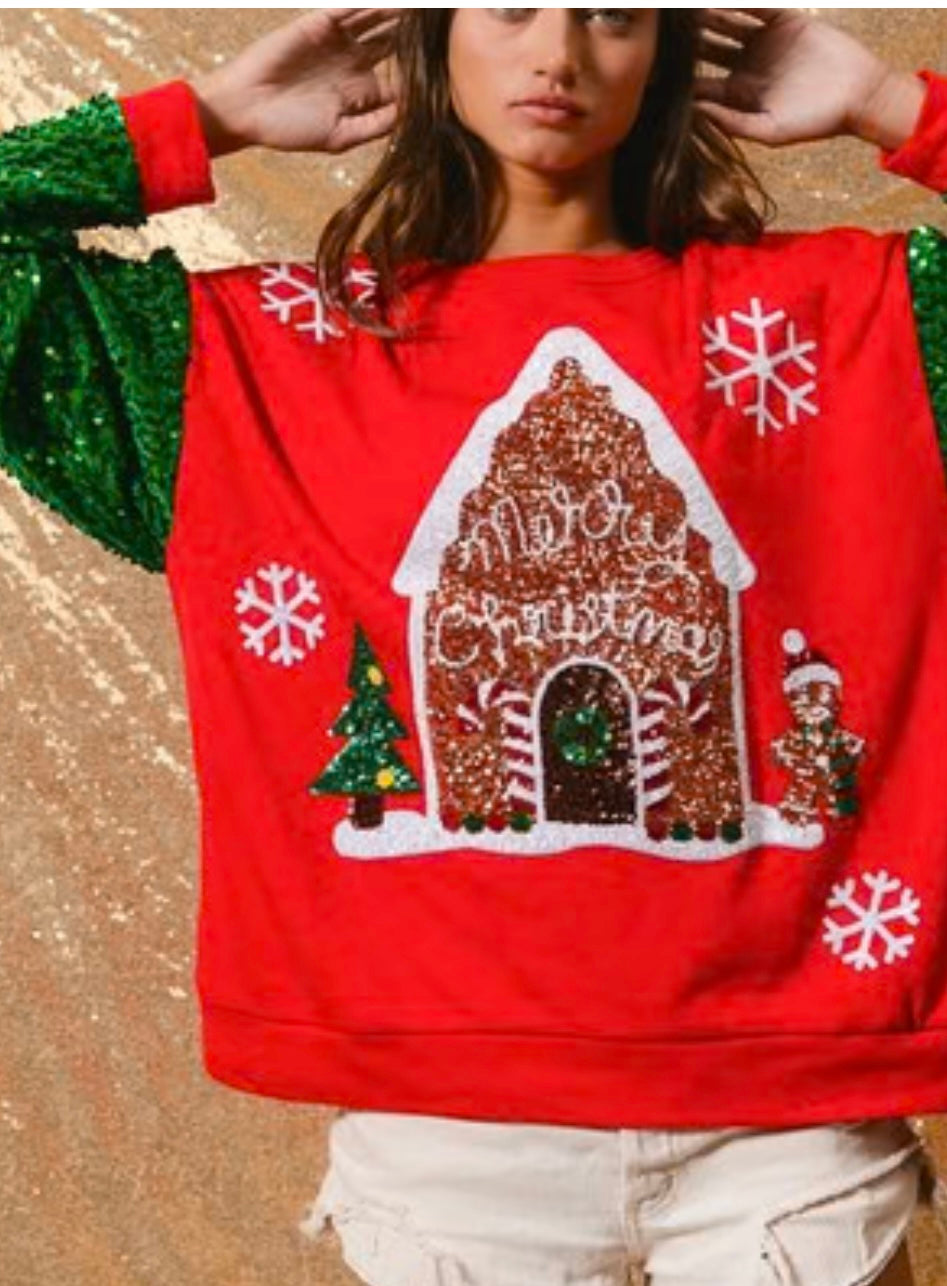 Christmas Sequin Sleeve Sweatshirt