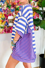 Load image into Gallery viewer, COPACABANA BLUE AND PURPLE STRIPE OVERSIZED TOP
