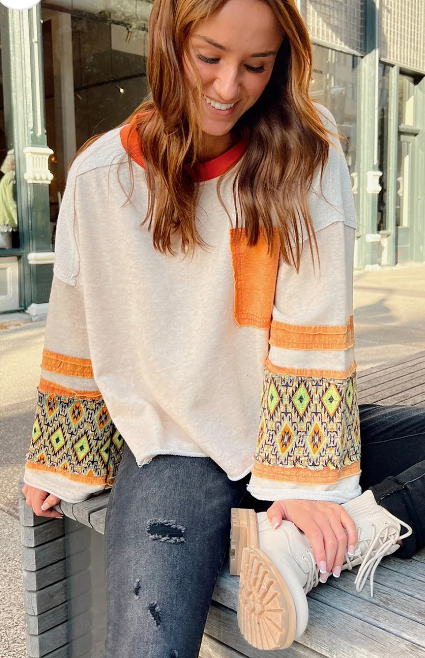 Western Aztec Patch Mineral Wash Loose Fit Top- Ships 8/22