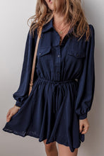 Load image into Gallery viewer, Navy Blue Solid Tunic shirt Mini Dress
