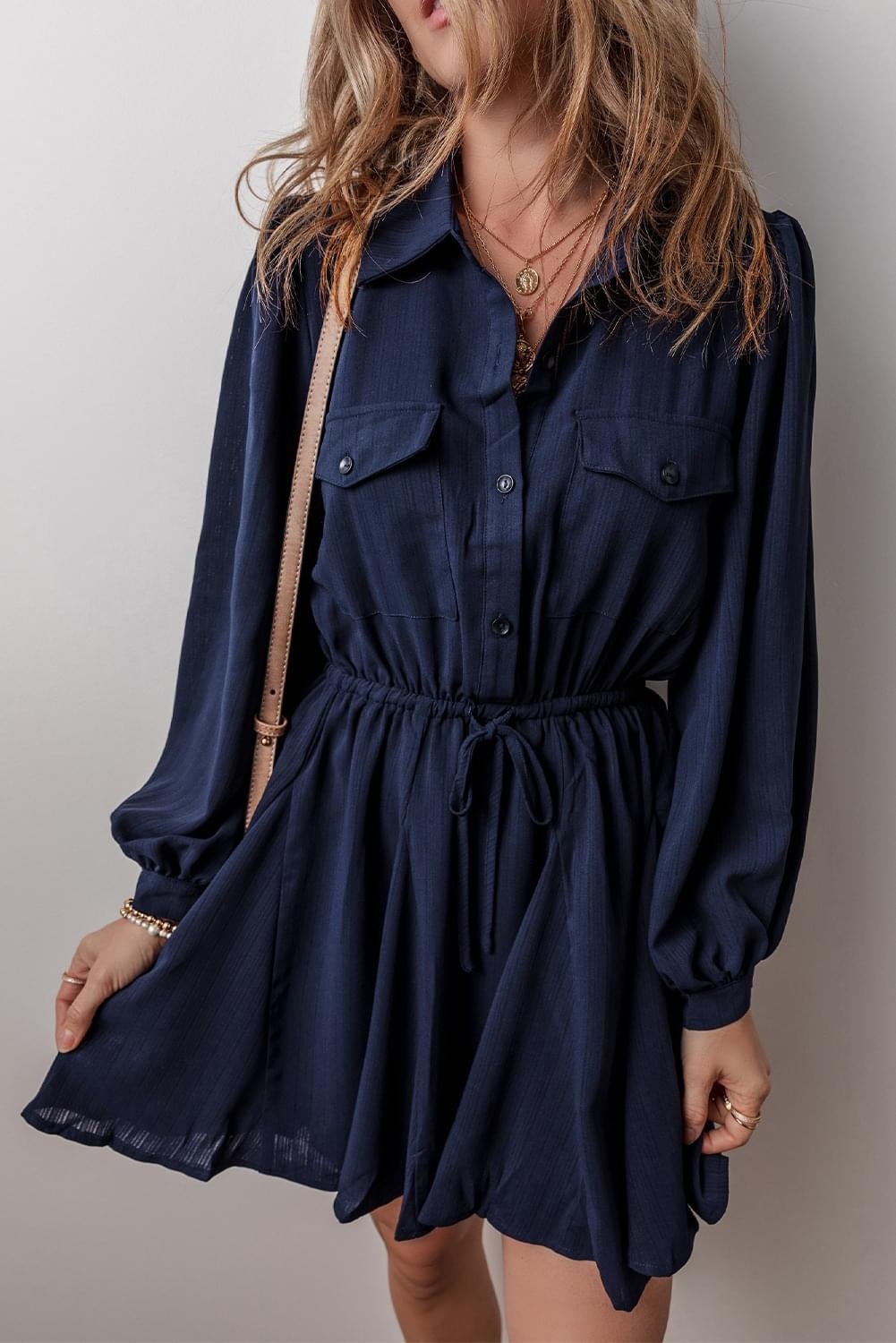 Navy Blue Solid Tunic shirt Mini Dress