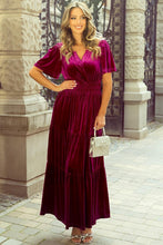 Load image into Gallery viewer, Red Dahlia Velvet Shirred Waist Tiered Maxi Dress
