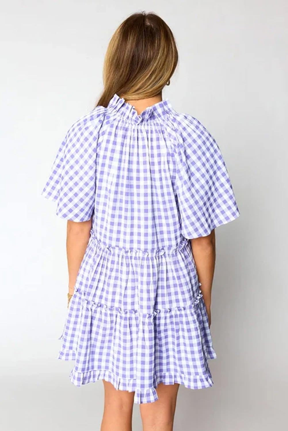 Plaid Ruffle Wide Babydoll Mini Dress
