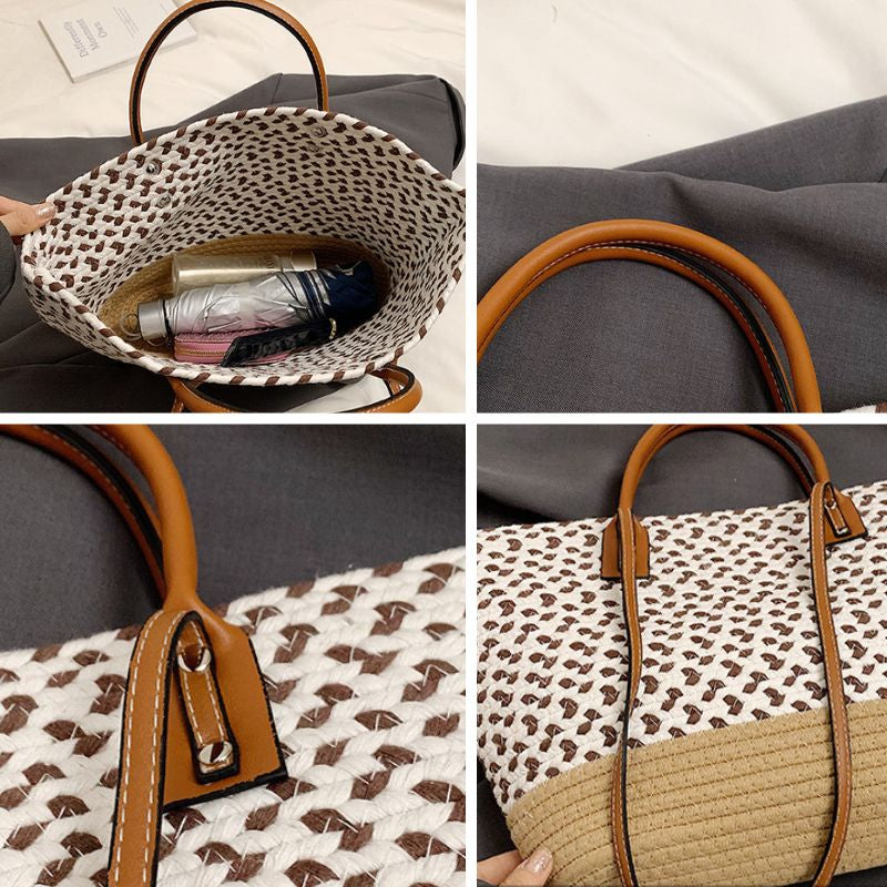 Contrast Woven Tote Shoulder Bag