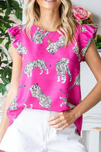 Load image into Gallery viewer, WILD SIDE ROSE TIGER FLUTTER SLEEVE BLOUSE
