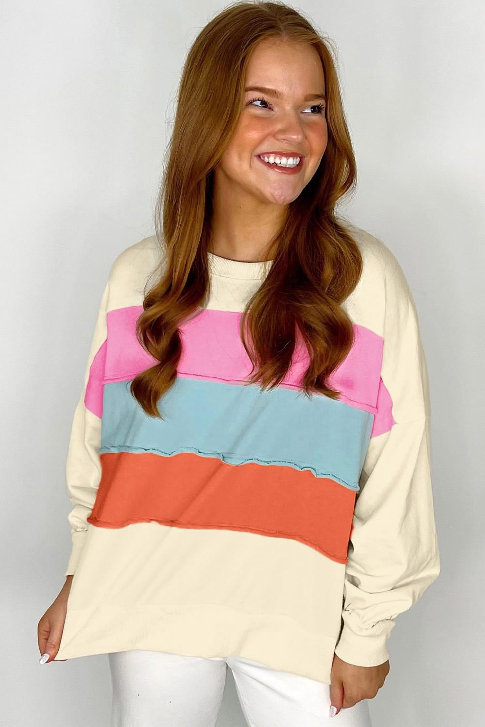 White Colorblock Crewneck Sweatshirt