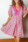 Patchwork Short Bubble Sleeve Mini Dress