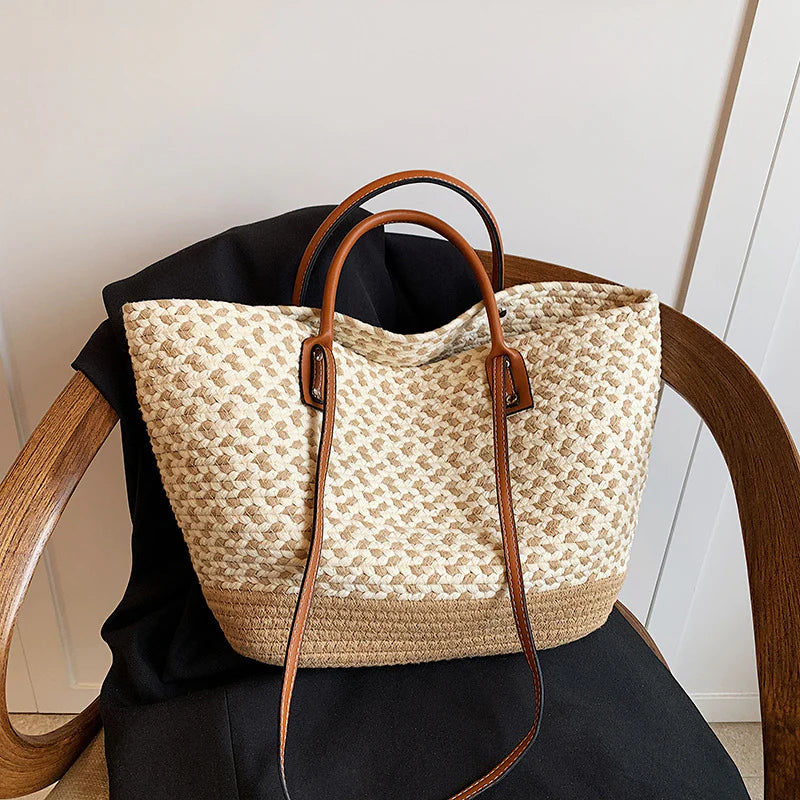 Contrast Woven Tote Shoulder Bag Koc Wholesale