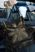 Load image into Gallery viewer, Black Rivet Fringe Shoulder Bag
