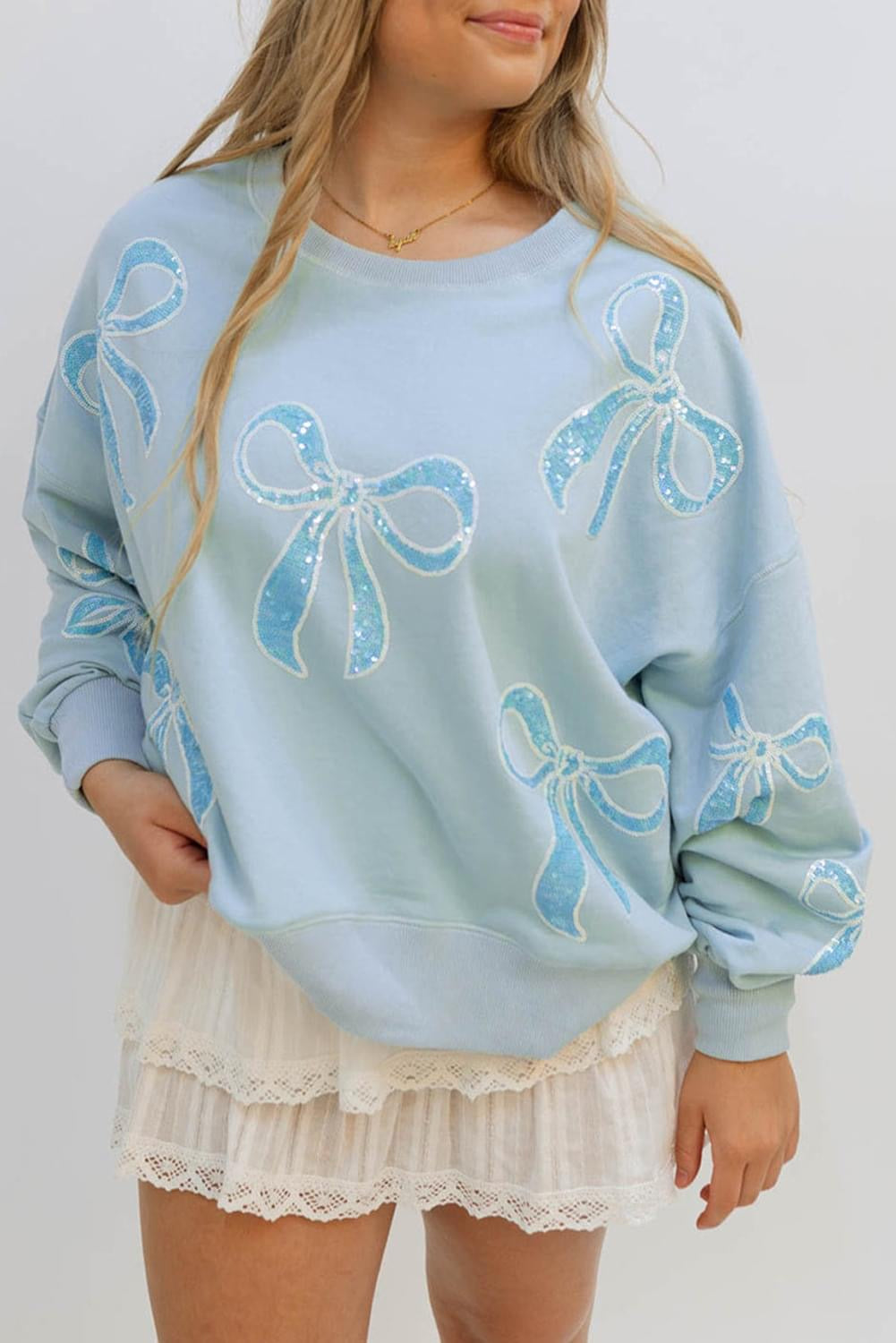 Sequined Bowknot Oversized Sweatshirt