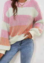 Load image into Gallery viewer, Colorblock Textured Knit Bubble Sleeve Sweater
