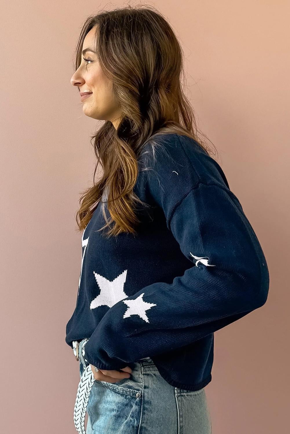 Sail Blue Star Pattern Knitted Shoulder