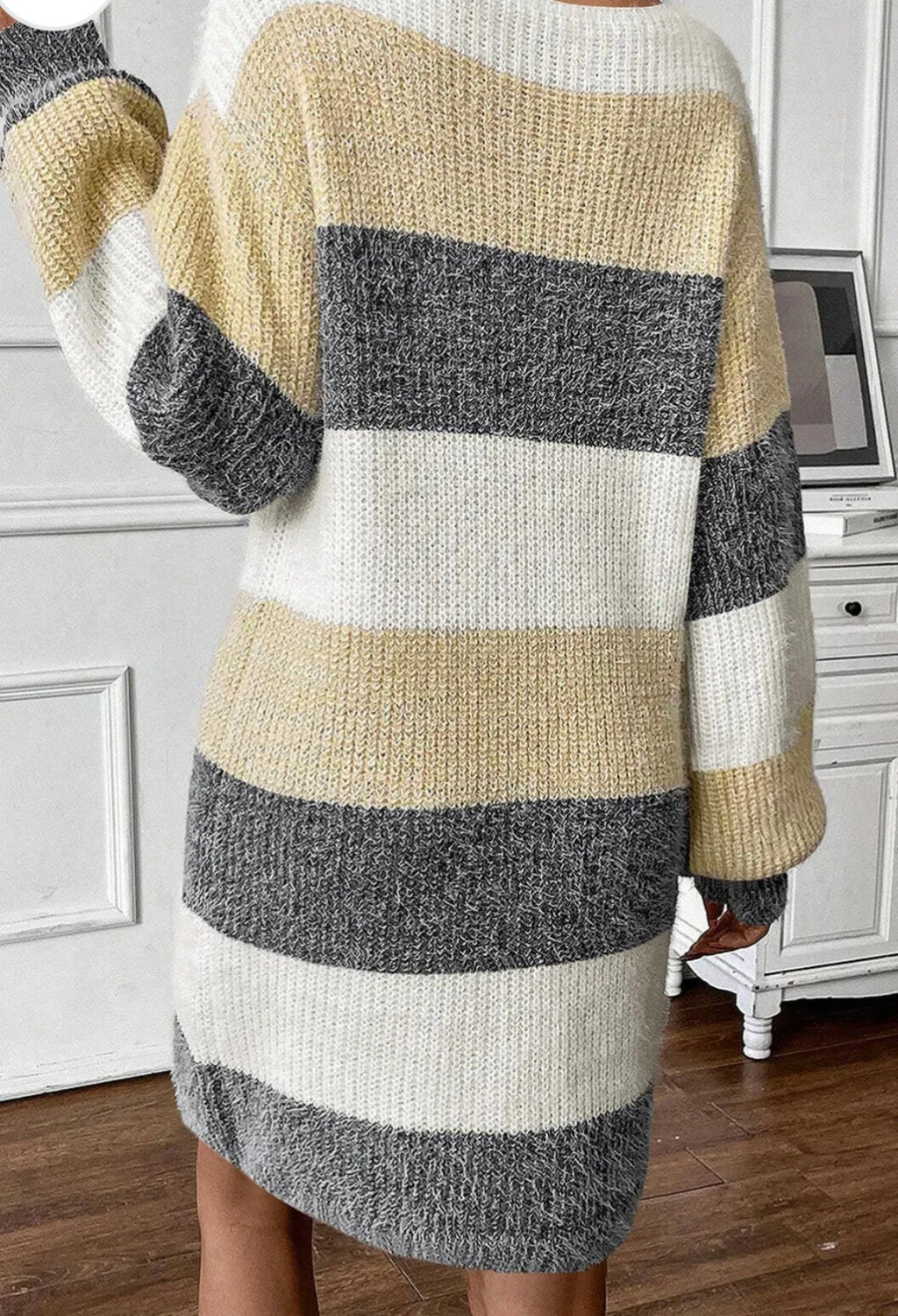Color Block Boat Neck Long Sleeve Sweater Dress