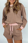 Checkerboard Long Sleeve Shorts Set