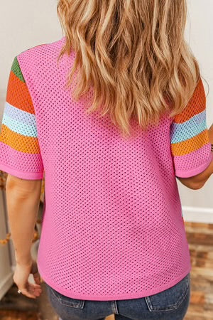 PEP IN YOUR STEP ORANGE COLORBLOCK EYELET KNIT TOP **SHIPPING EXPECTED TO BEGIN ON DATE 4/30**