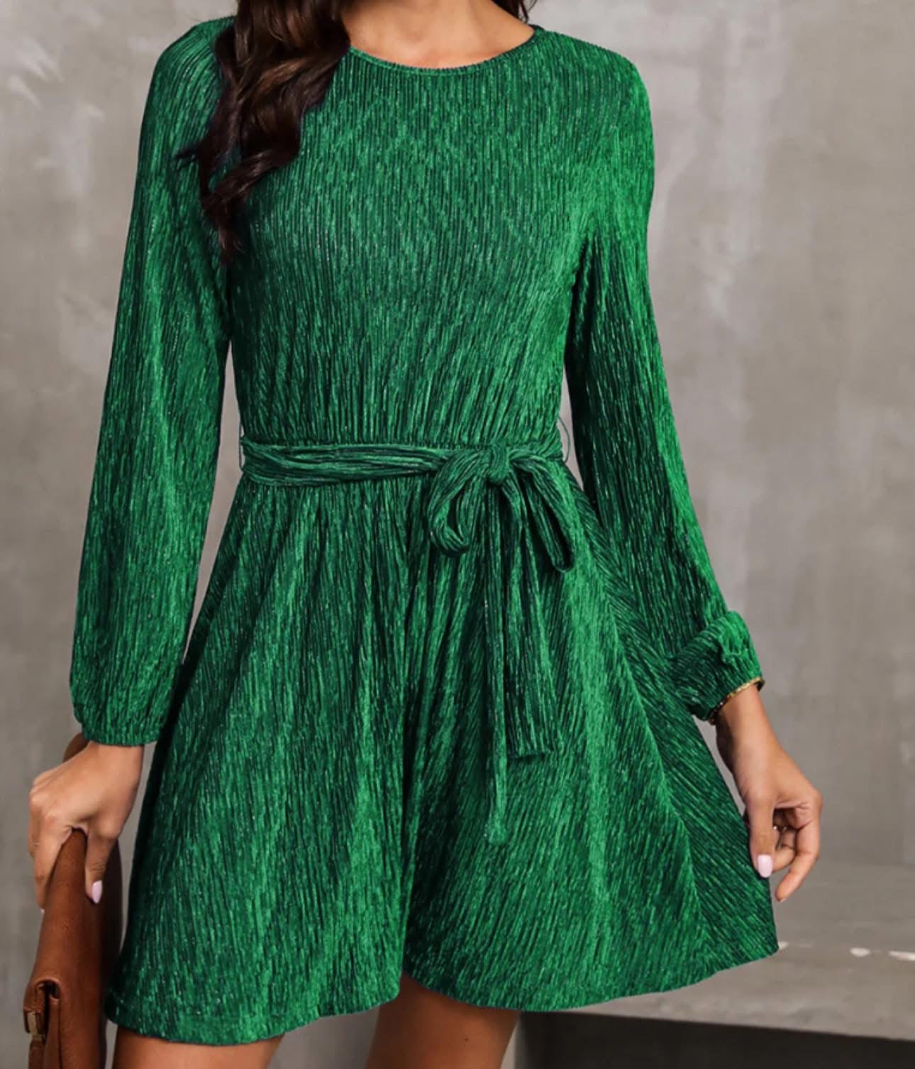 Round Neck Tie Front Long Sleeve Dress