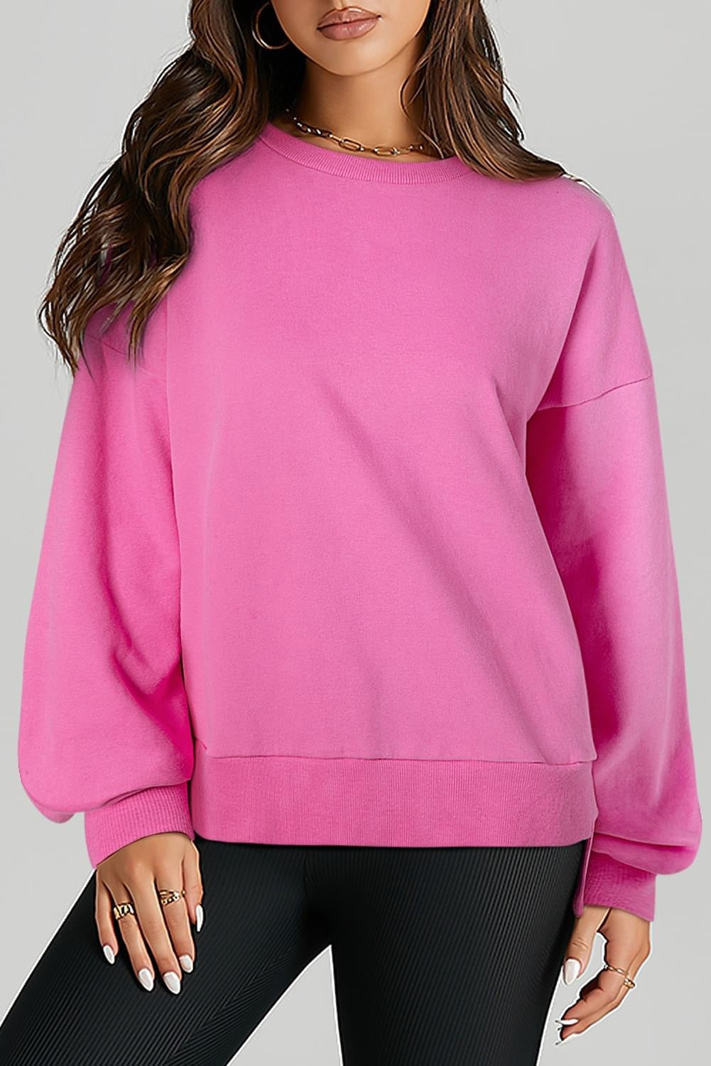 Solid Fleece Lined 
High Low Sweatshirt