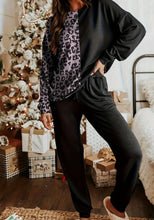 Load image into Gallery viewer, Leopard Round Neck Sweatshirt and Pants Lounge Set
