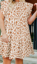 Load image into Gallery viewer, Plus Size Ruffled Leopard Cap Sleeve Mini Dress
