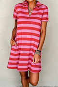 Pink and Red Striped Shift Dress