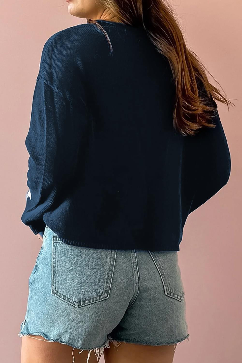 Sail Blue Star Pattern Knitted Shoulder