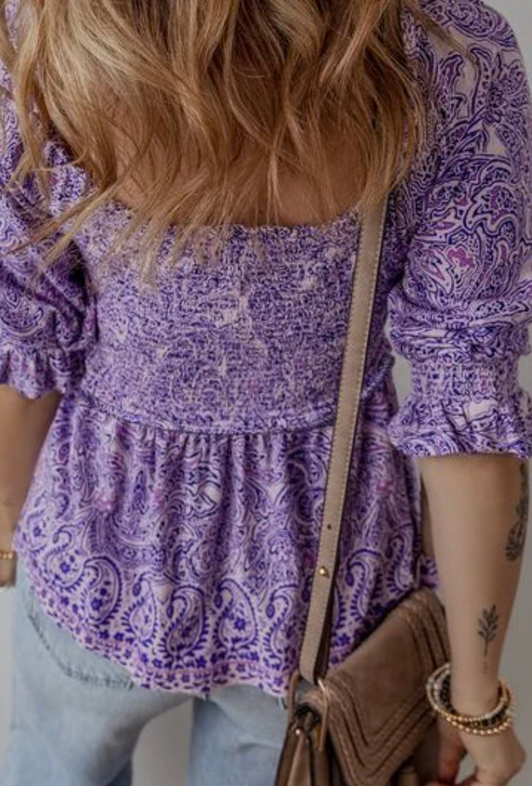Printed Square Neck Half Sleeve Blouse