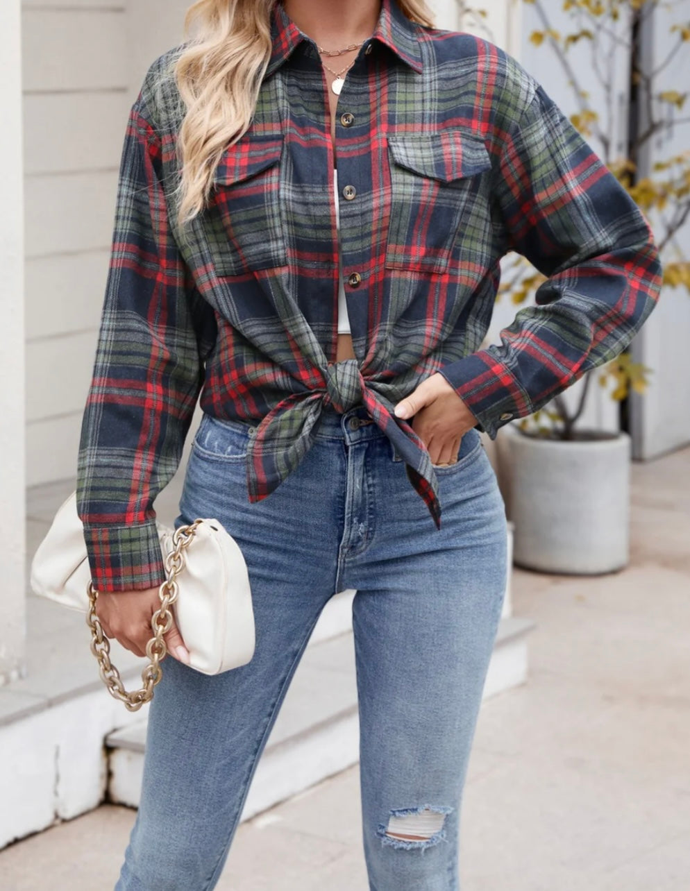 Mandy Plaid Button Up Long Sleeve Shirt