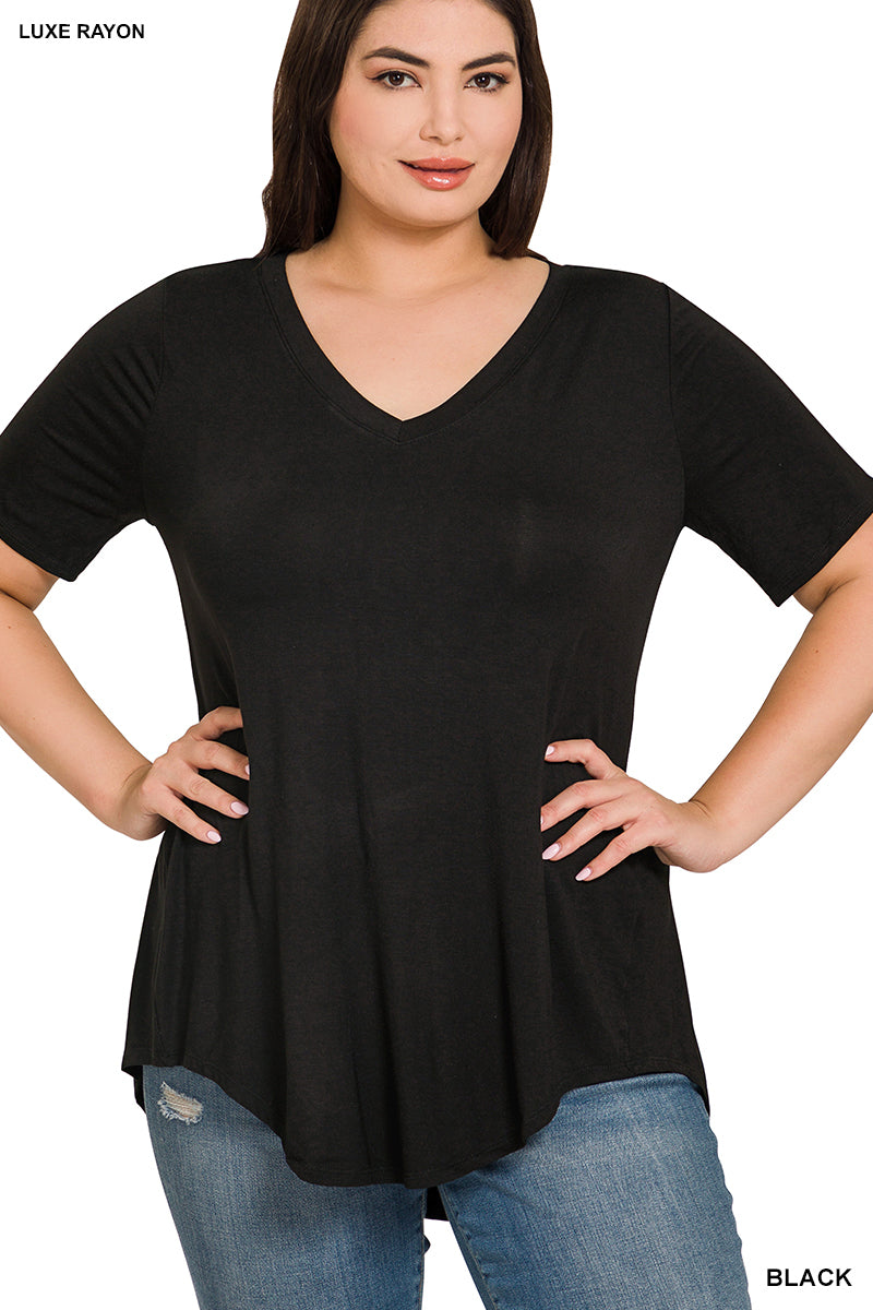 V-NECK HI-LOW HEM TOP (BLACK)